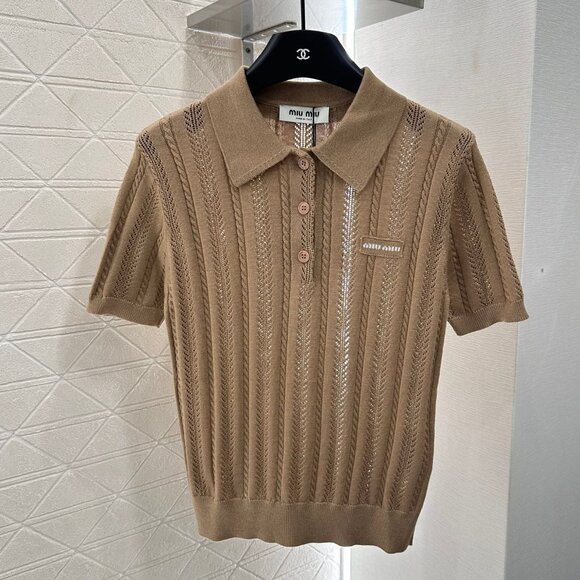 Women's Miu Miu Preppy Knit Lapel Short Sleeve - Picture 1 of 8